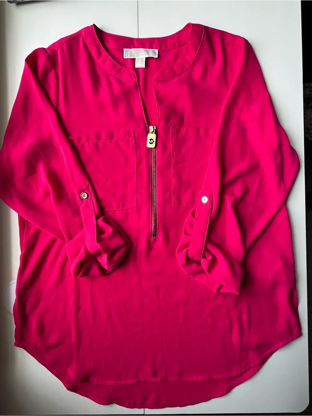 Michael Kors Hot Pink Zip-Pocket Blouse sz S